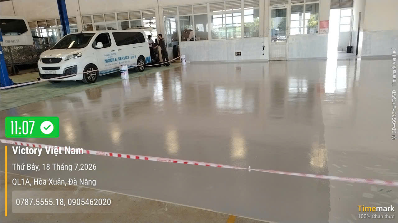 Thi công sơn sàn Epoxy cho xưởng sữa chữa xe ở Hòa Phước, Đà Nẵng